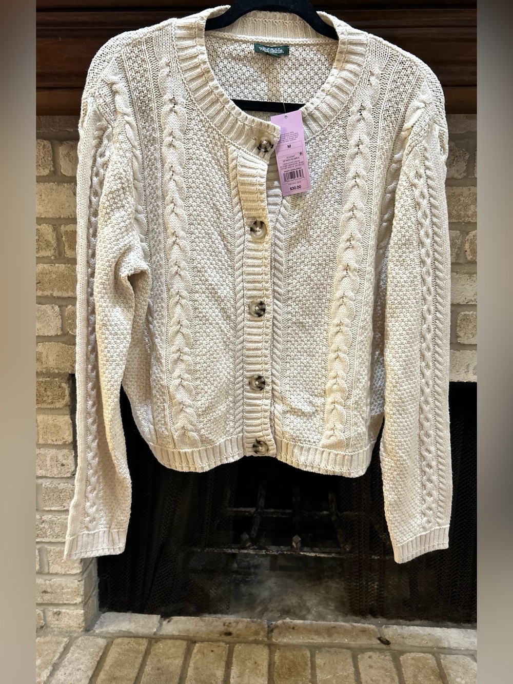 Women's Cream Cable-Knit Button Cardigan Sweater EUC